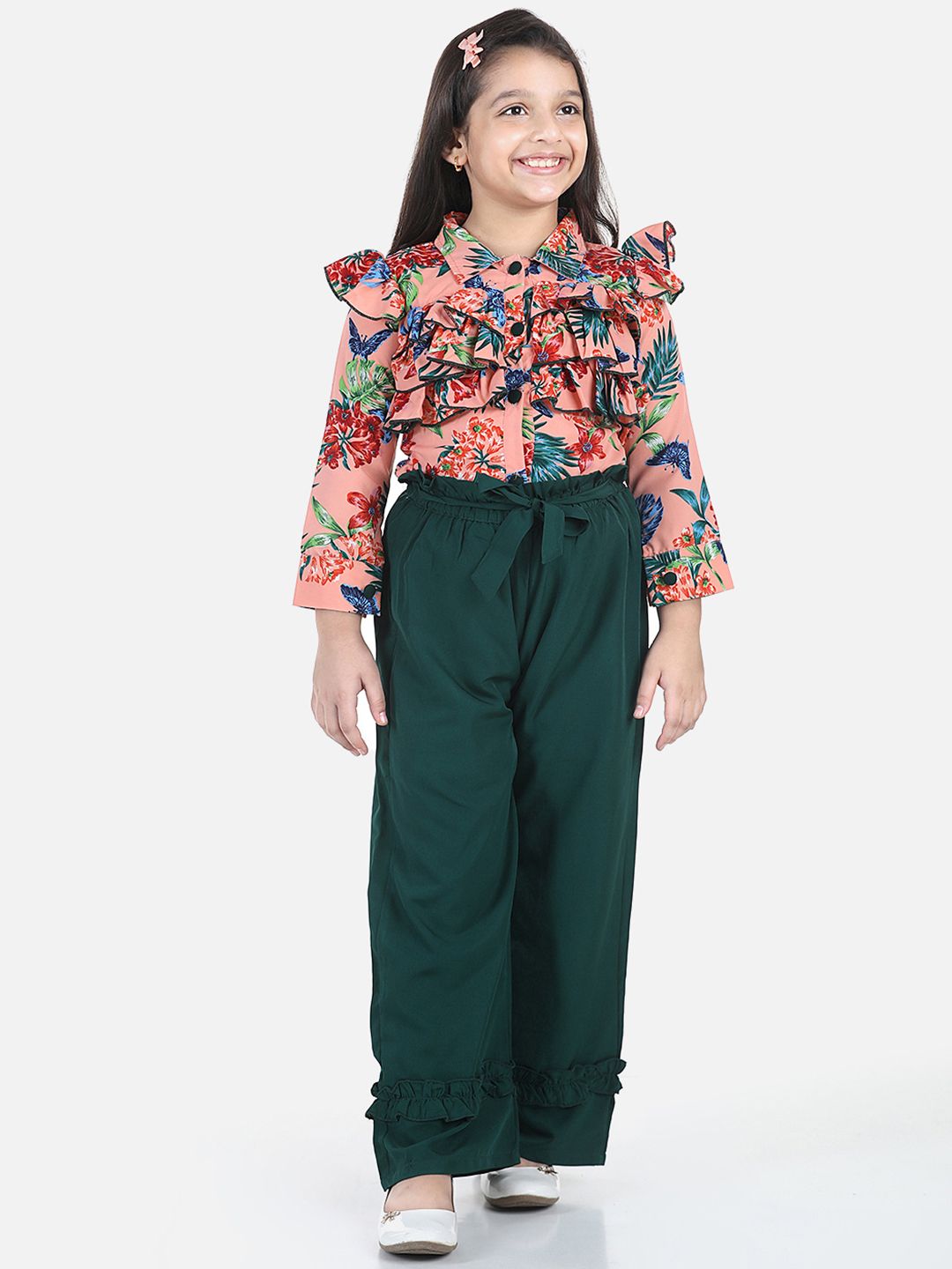 Cutiekins Girls Rust & Green Printed Top with Palazzos