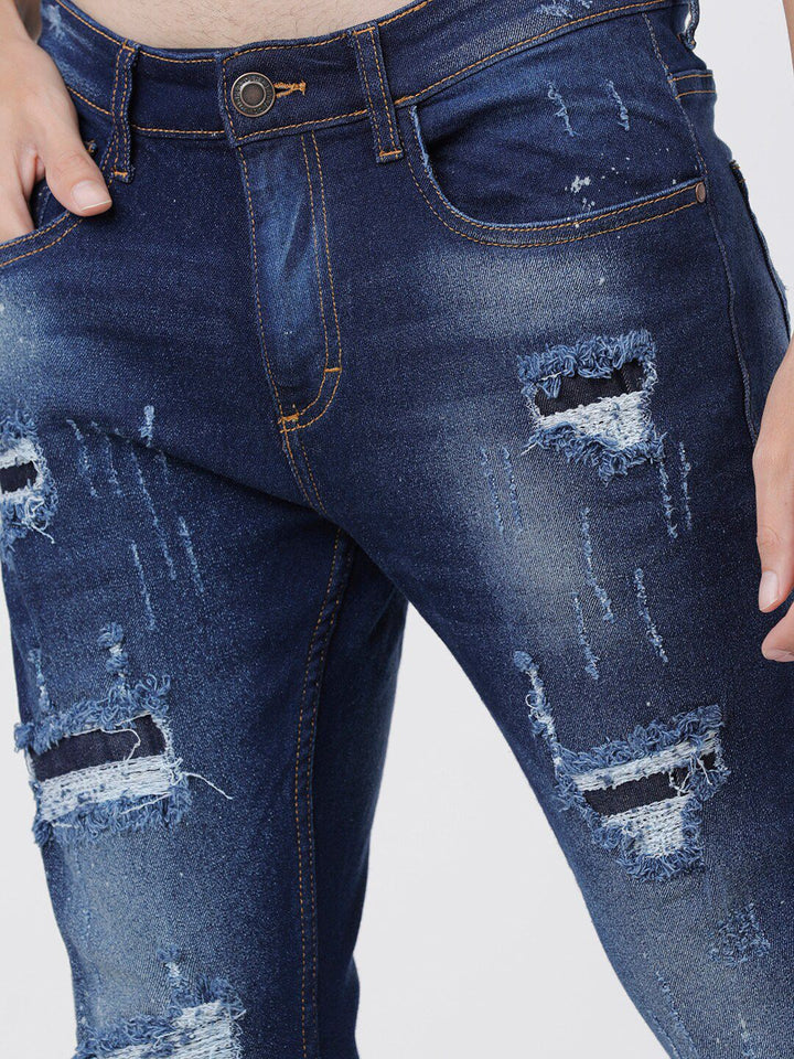 HIGHLANDER Men Blue Tapered Fit Mildly Distressed Heavy Fade Jeans