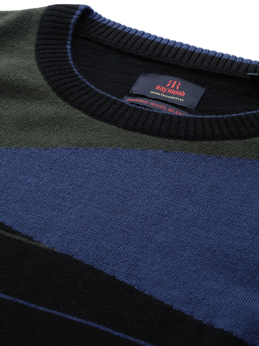 Raymond Men Navy Blue Striped Pullover