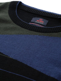 Raymond Men Navy Blue Striped Pullover