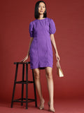 all about you Crinkled Cut-Out Back Puff Sleeve A-Line Dress