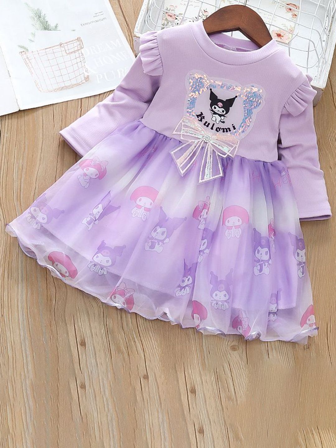 YK Girls Graphic Printed Ruffles Cotton Fit & Flare Dress