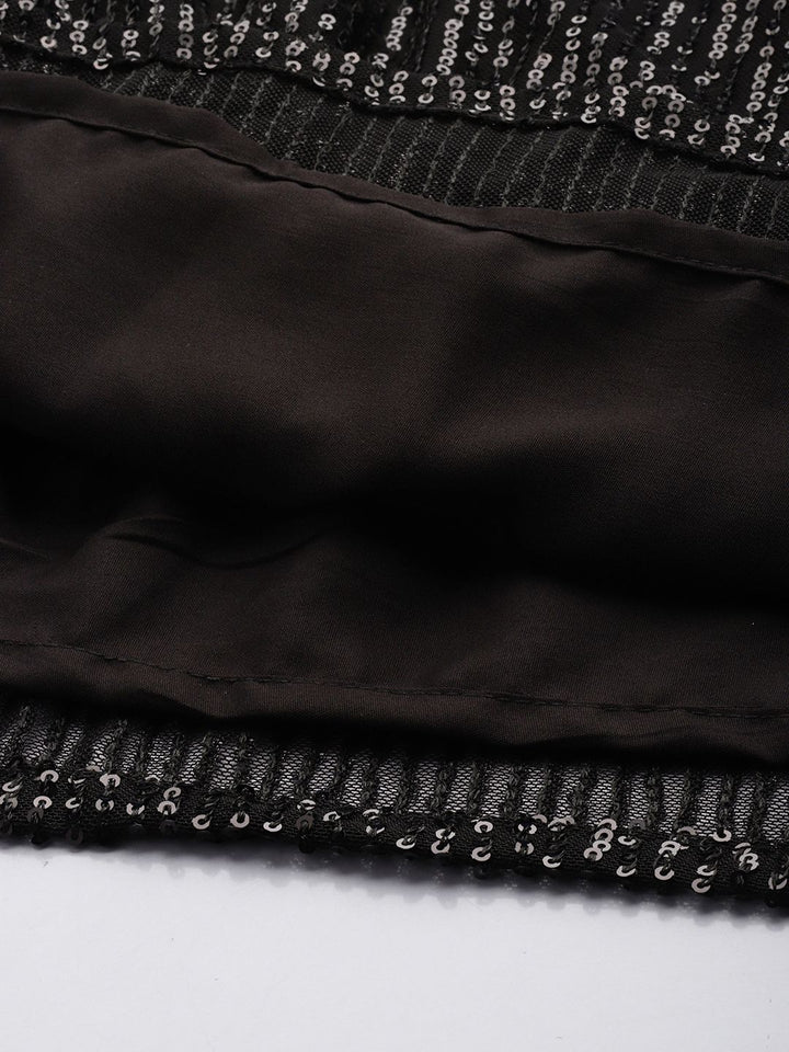 all about you Sequinned Stripes Embellished V-Neck Gathered or Pleated Party Top