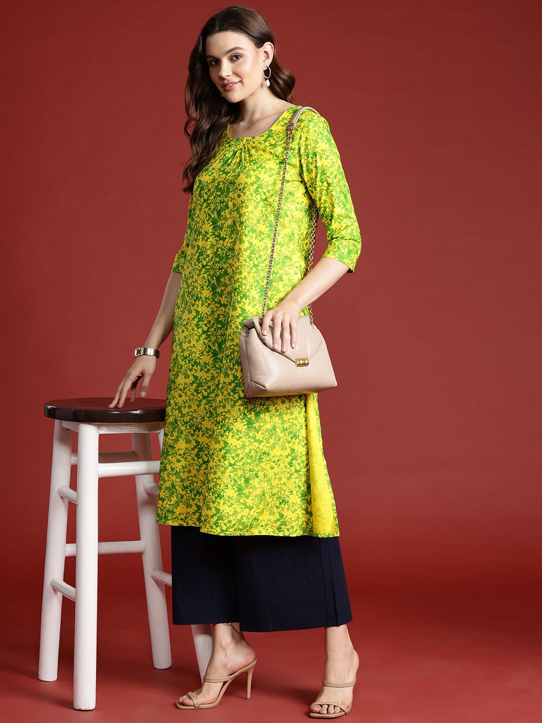 all about you Printed Pleated Straight Kurta