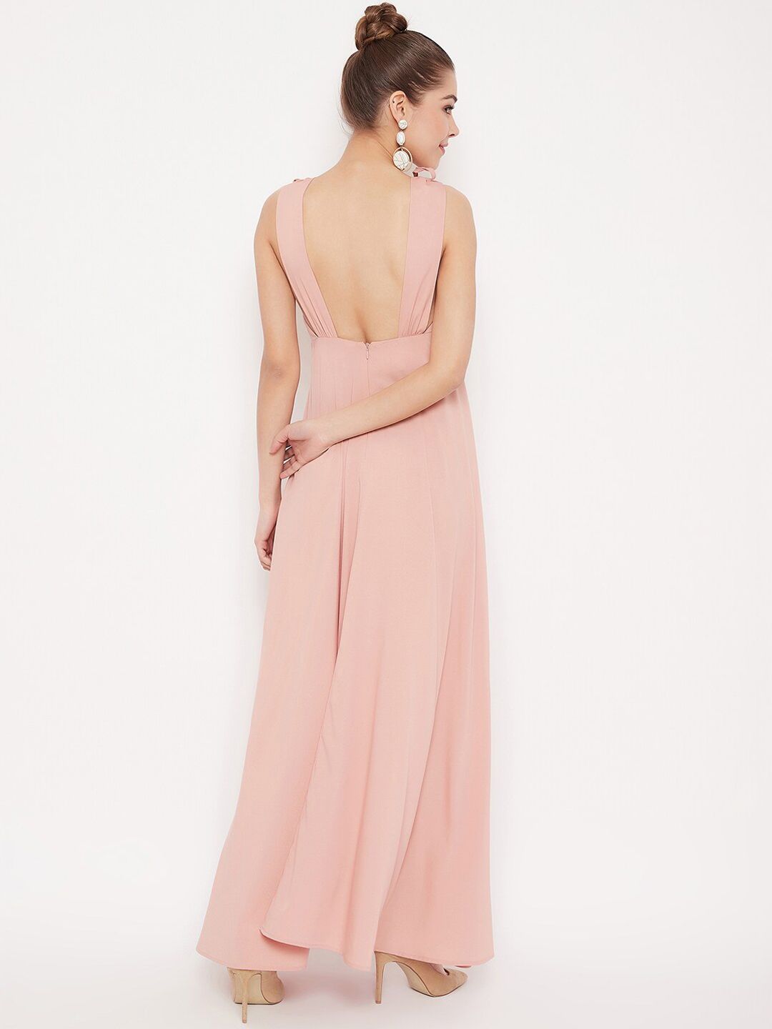 Berrylush Women Pink Solid Low Back Maxi Dress