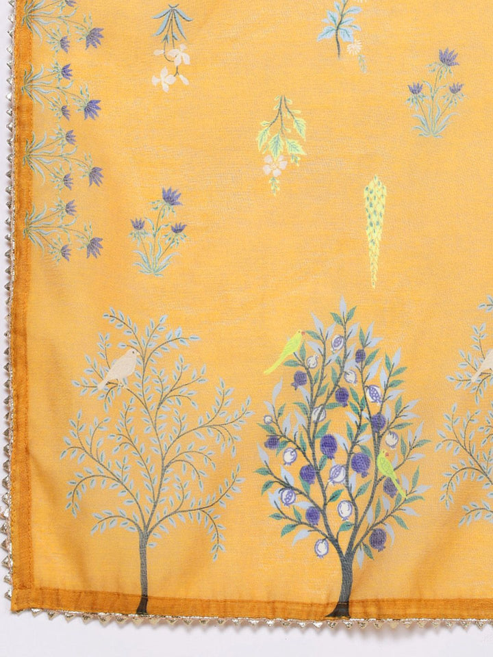 House of Pataudi Women Floral Embroidered Regular Jashn Kurti With Palazzos & Dupatta