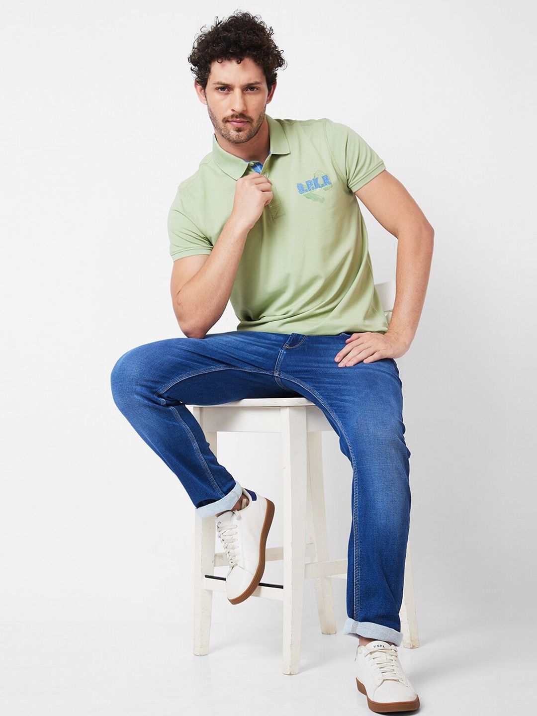 SPYKAR Polo Collar Applique Cotton Slim Fit T-shirt