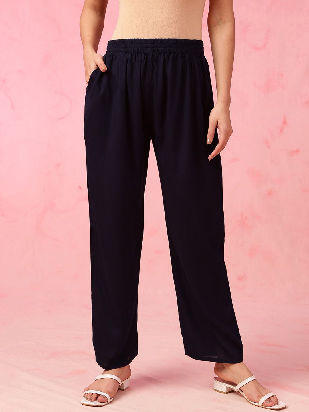 Anouk Navy Blue Embroidered Top With Trousers Co-Ords