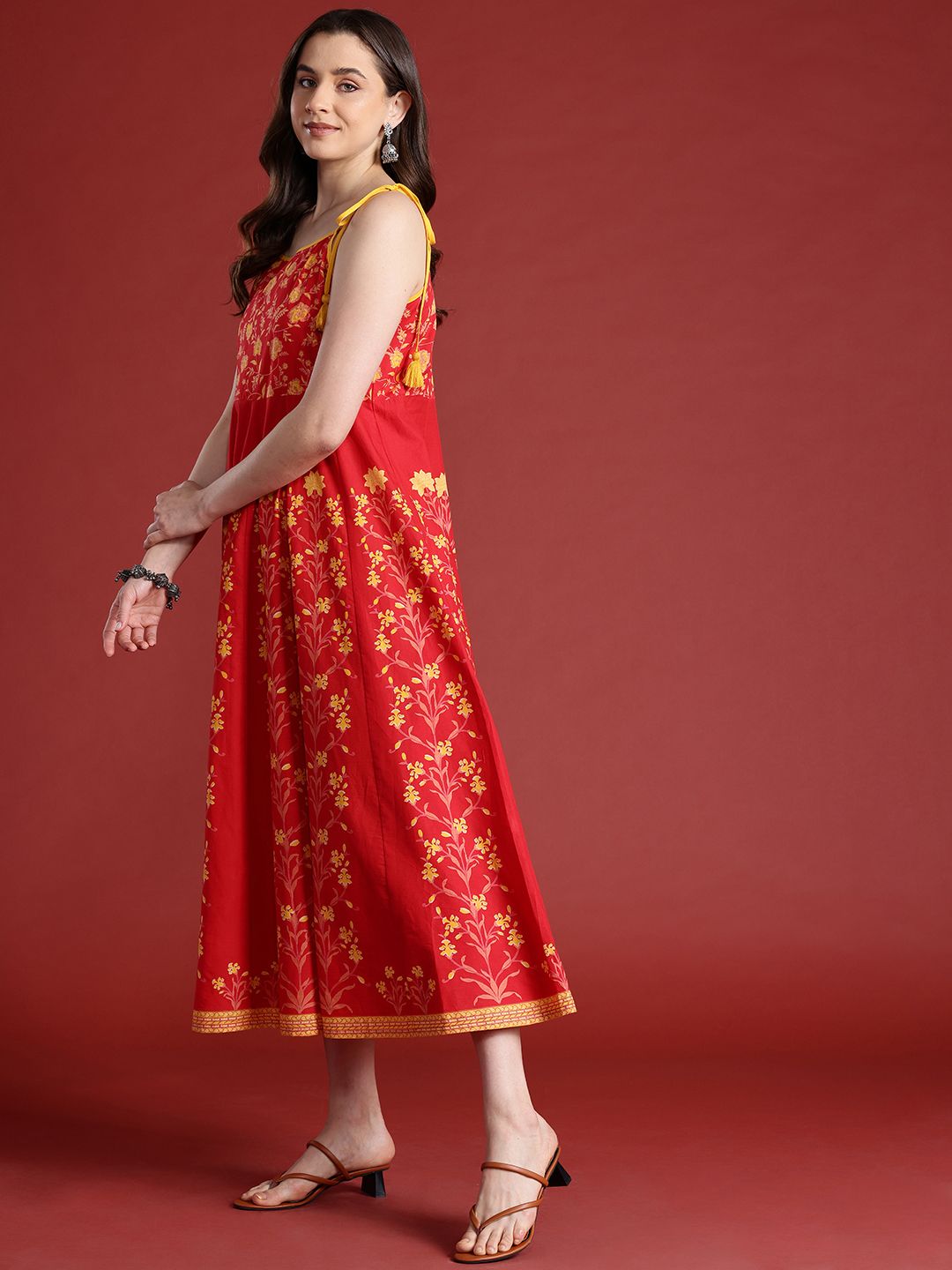 Anouk Floral Printed Sleeveless Pure Cotton Midi Ethnic Dress