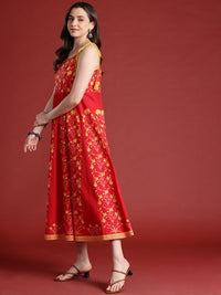 Anouk Floral Printed Sleeveless Pure Cotton Midi Ethnic Dress