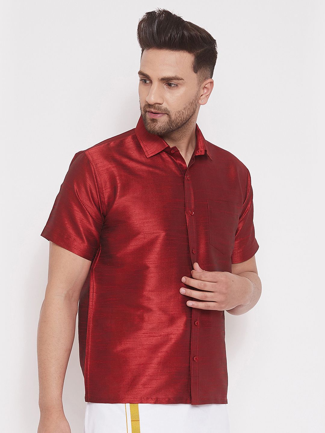 VASTRAMAY Men Maroon Regular Fit Printed Party Shirt