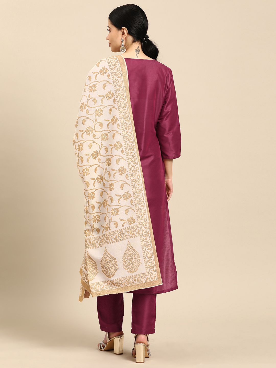 all about you Women Pink Regular Kurta with Trousers & With Dupatta