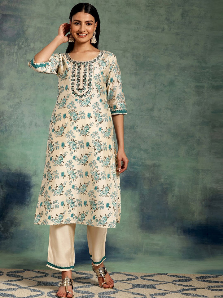 Libas Floral Printed Regular Chanderi Silk Kurta with Palazzos