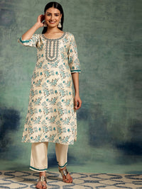 Libas Floral Printed Regular Chanderi Silk Kurta with Palazzos