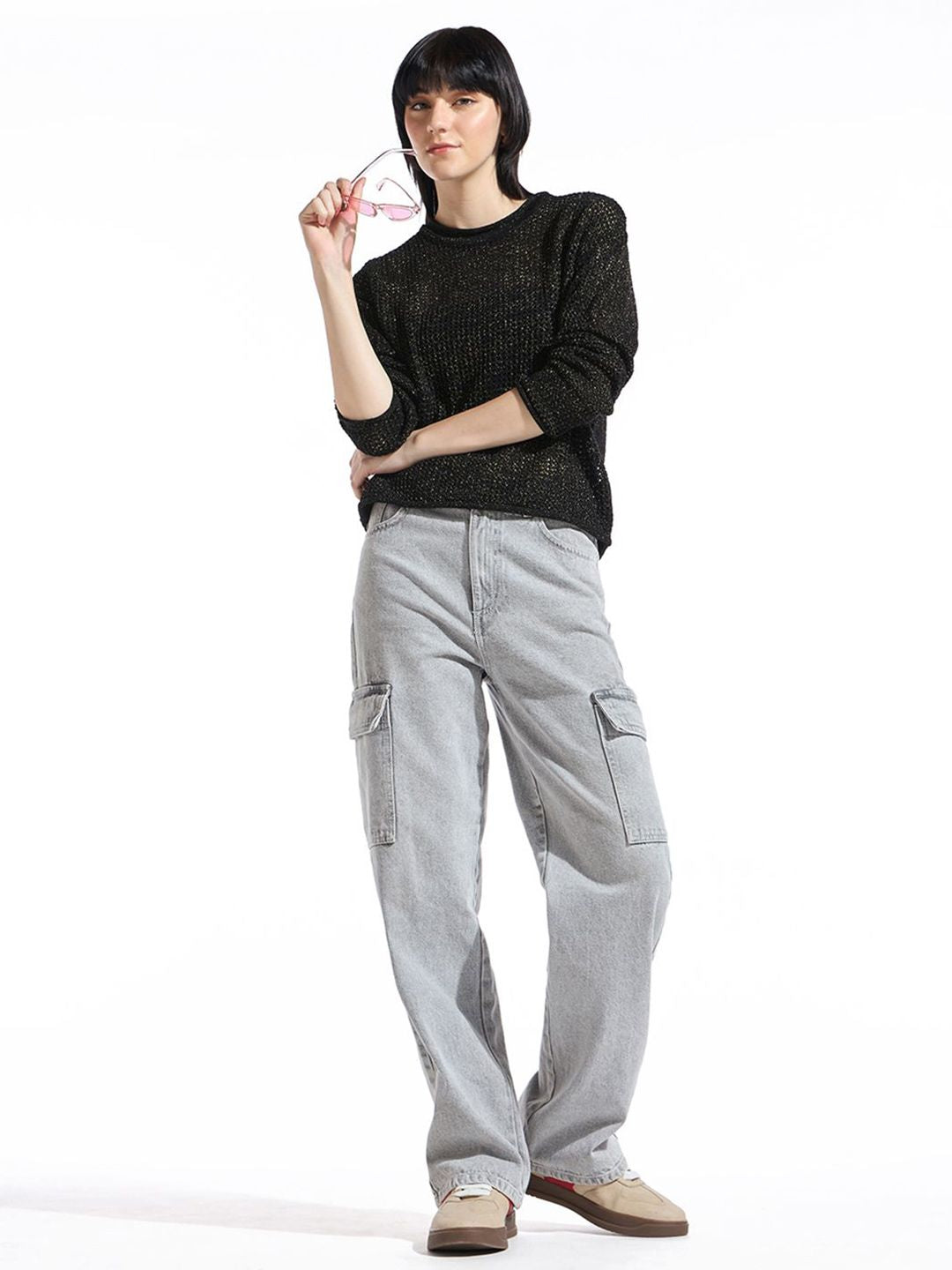 Bewakoof Women Oversized Crochet Sweater