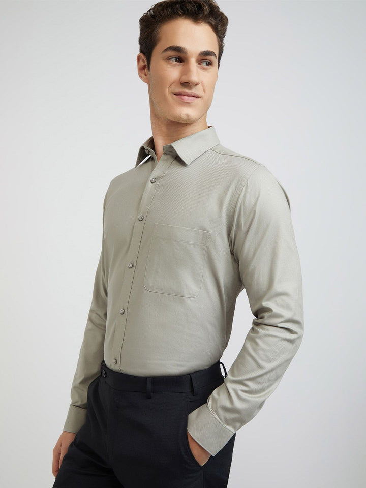 Raymond Self Design Textured Slim Fit Pure Cotton Formal Shirt