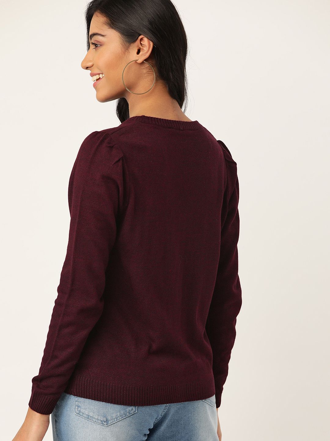 DressBerry Women Maroon Solid Cardigan Sweater