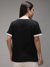 DILLINGER Women Short Sleeve Boxy Regular Varsity Embroidery Tshirt