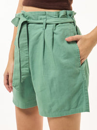 Bewakoof Women's Green Oversized Linen Shorts