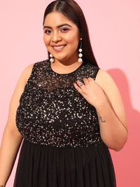 CURVY STREET Black Plus Size Embellished Net Maxi Dress