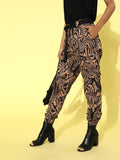 STREET 9 Women Classy Beige Abstract Cargo Trousers