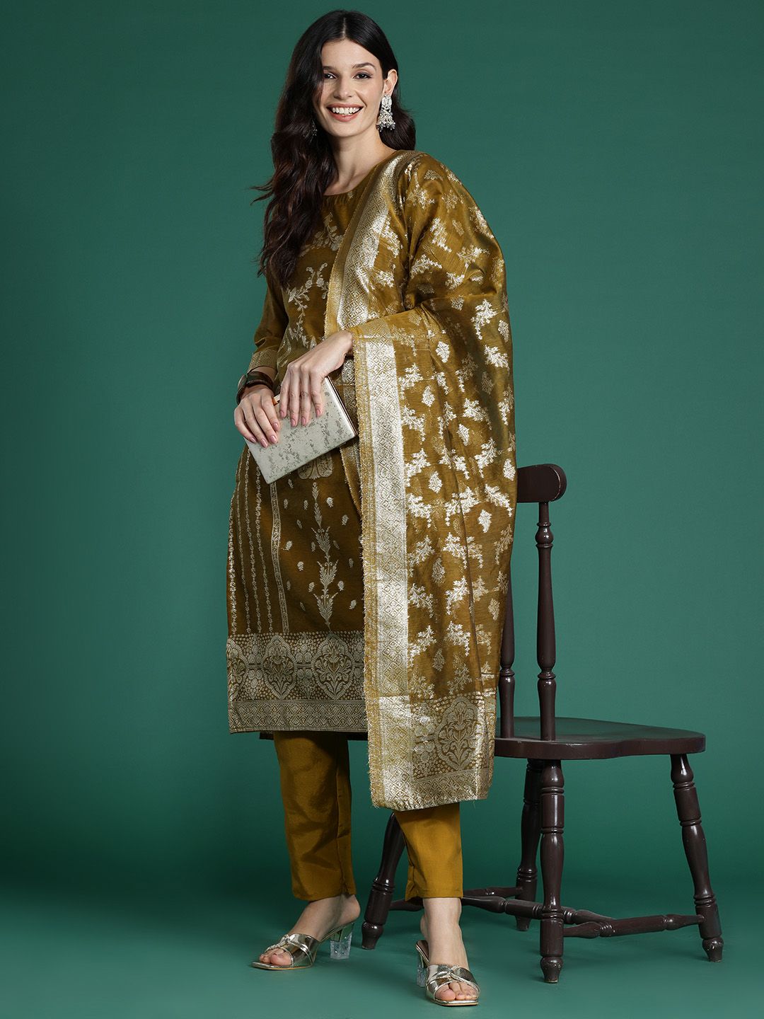 Indo Era Women Ethnic Motifs Woven Design Kurta with Trousers & With Dupatta