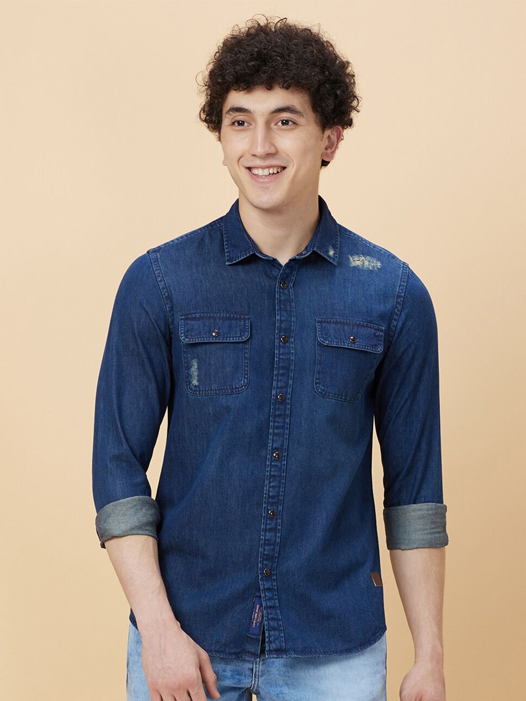 Being Human Spread Collar Faded Slim Fit Cotton Shirt