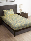 Story@home Cream-Coloured & Grey Floral Microfiber 180 TC Single Bedsheet & 1 Pillow Cover