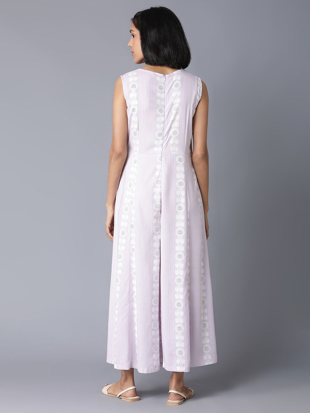W Purple & White Printed Basic Jumpsuit