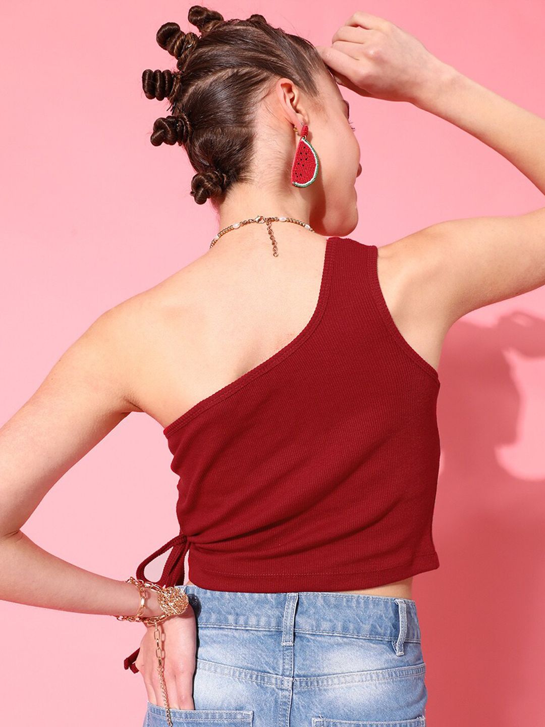 STREET 9 Red One Shoulder Crop Top