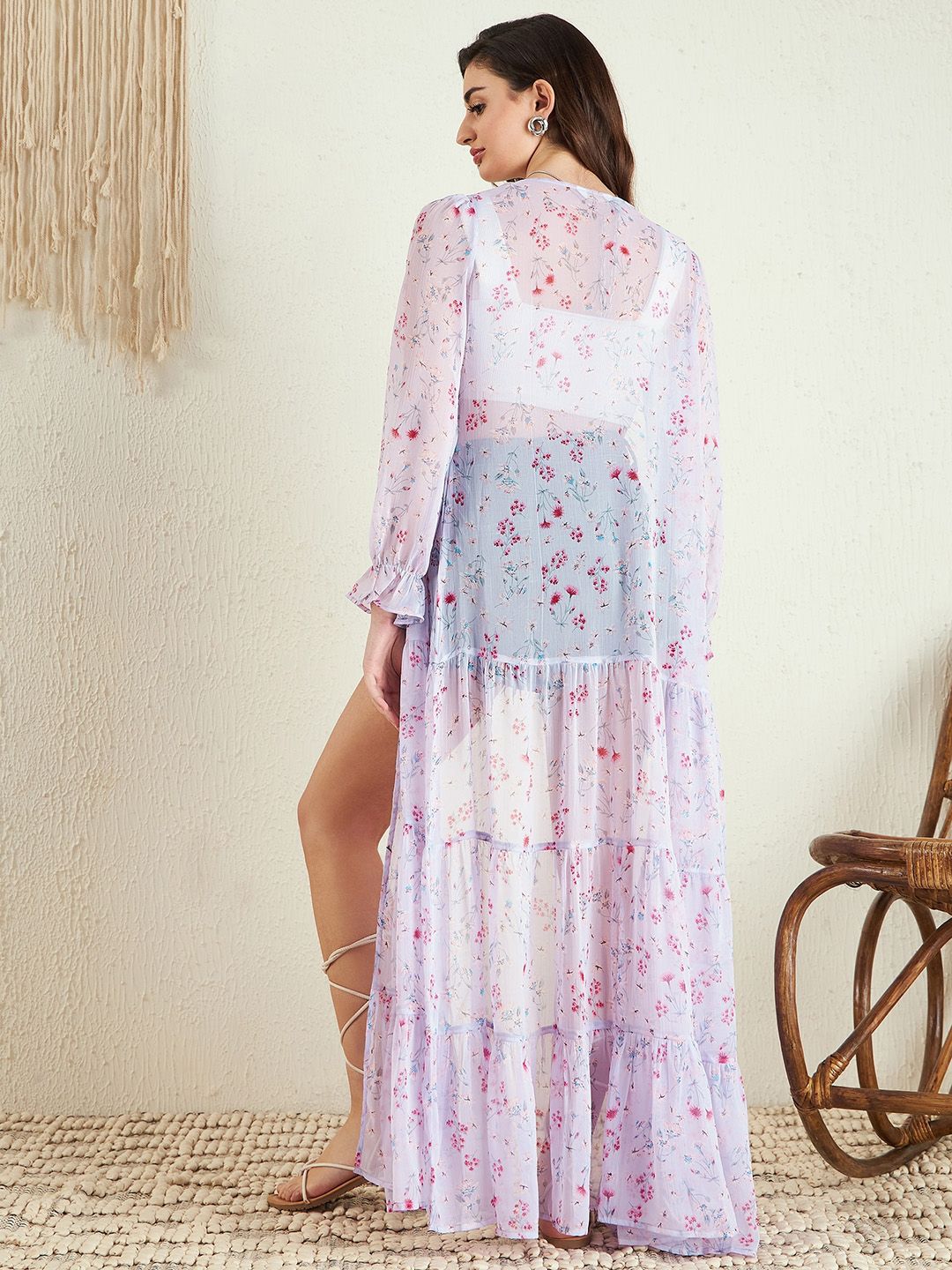 Berrylush Floral Printed Longline Shrug