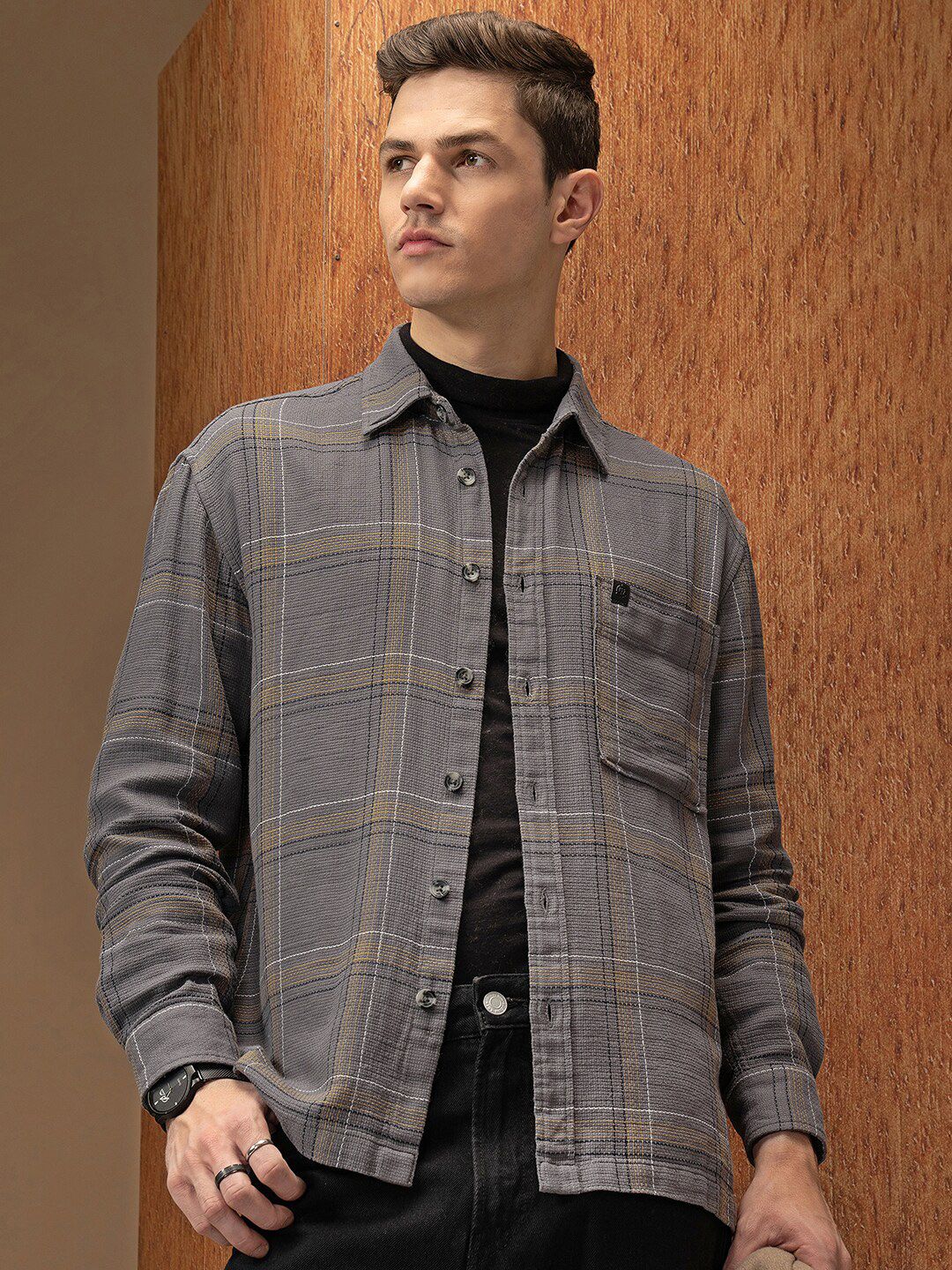 LOCOMOTIVE Premium Dobby Textured Checked Overshirt