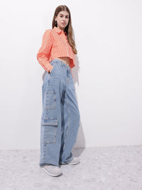 DressBerry Nauti-Verti Stripes Power Pocket Crop Shirt