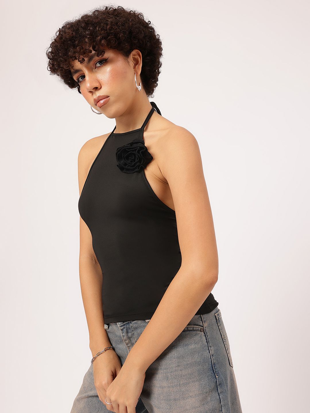 DressBerry Rose Rhapsody Halter Neck Fitted Top