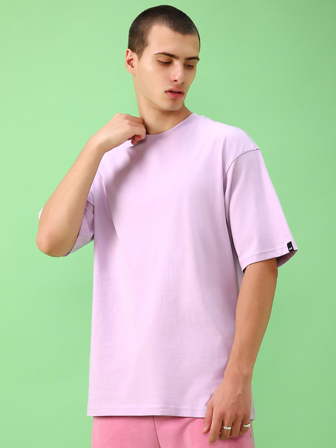 Bewakoof Men Purple Round Neck Oversized Cotton T-shirt