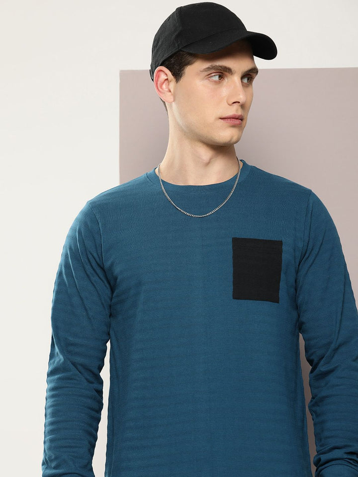 DILLINGER Men Striped Jacquard Structure Pockets T-shirt