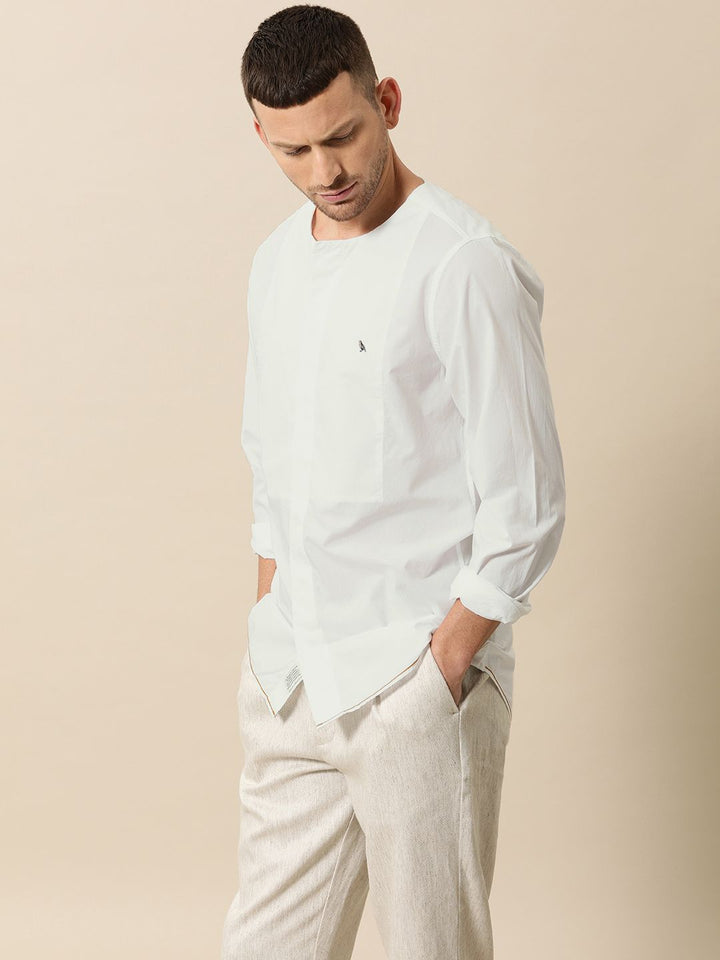 Mr Bowerbird Men White Tailored Fit Solid Casual Shirt