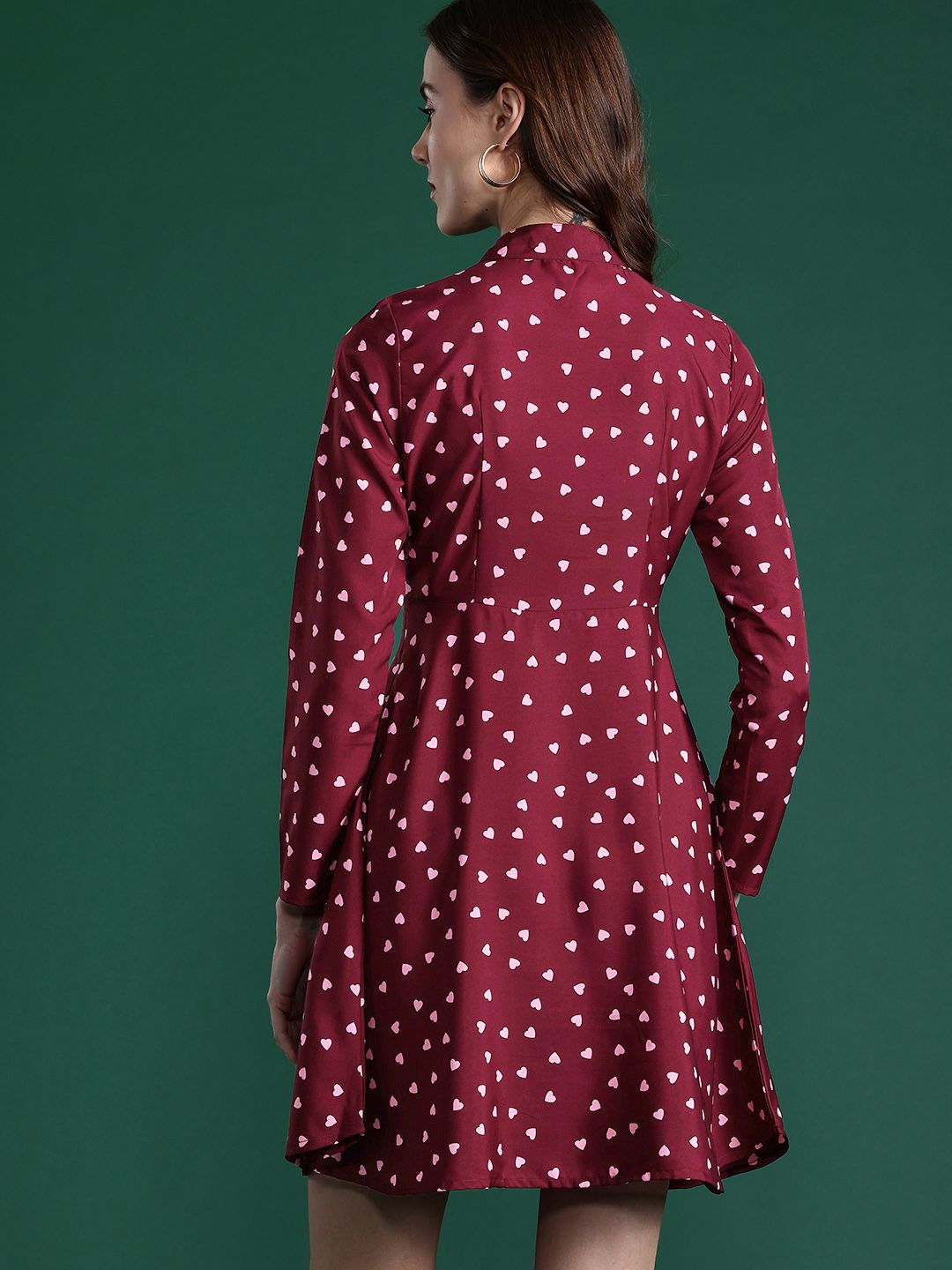 DressBerry Print Tie-Up Neck A-Line Mini Dress