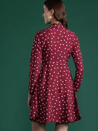 DressBerry Print Tie-Up Neck A-Line Mini Dress