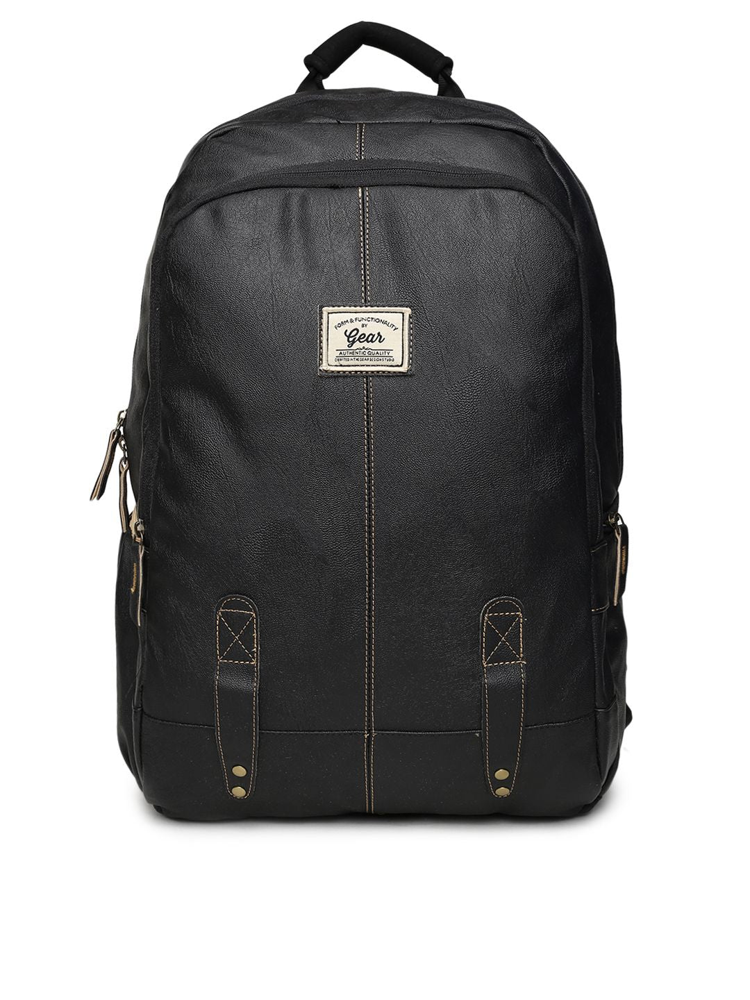 Gear Unisex Black Faux Leather Solid Backpack