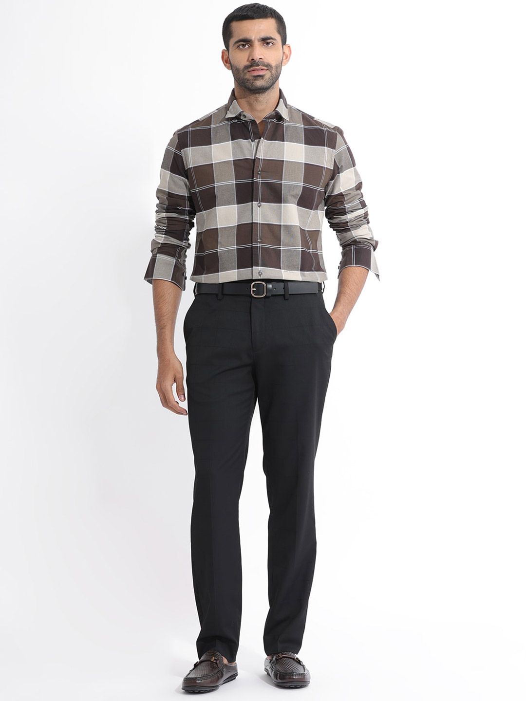 RARE RABBIT Men Newton Checked Slim Fit Classic Cotton Shirt