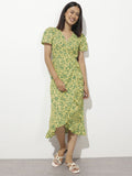 DressBerry Fresh & Playful Floral Canvas Ruffle Wrap Midi Dress