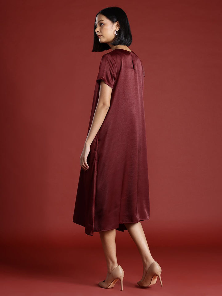 all about you Satin Finish Flared Hem A-Line Midi Dress