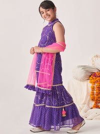 pspeaches Girls Floral Printed Angrakha Kurta with Sharara & With Dupatta