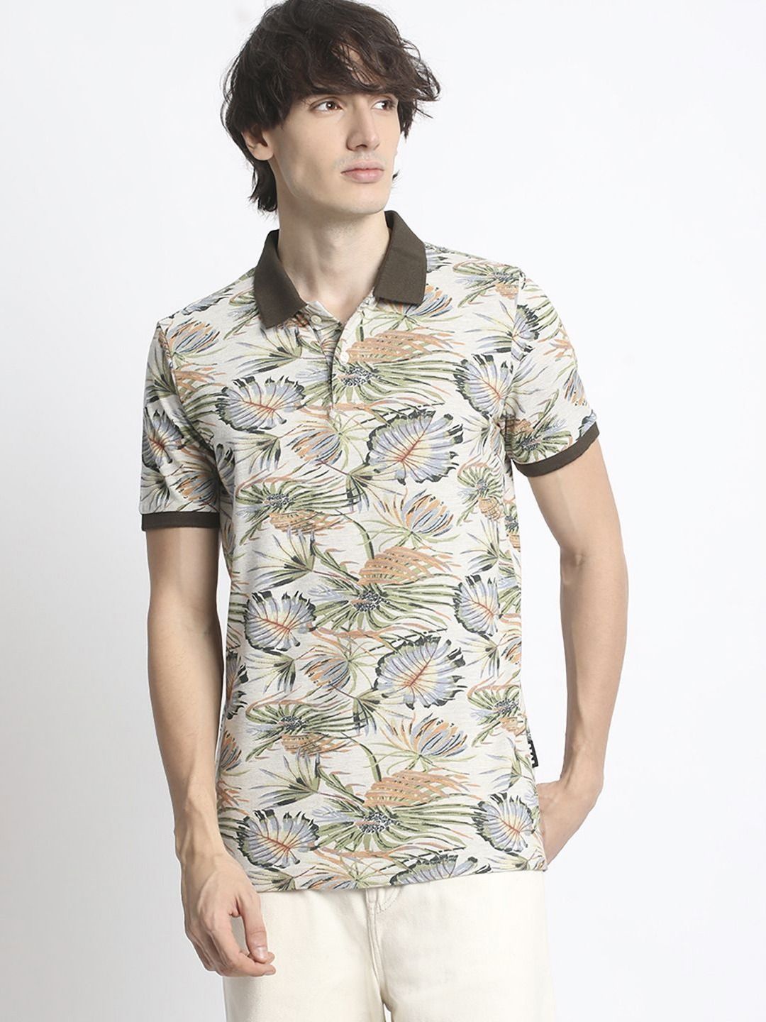 THE BEAR HOUSE Tropical Printed Polo Collar Pure Cotton T-Shirt