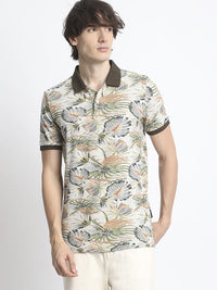 THE BEAR HOUSE Tropical Printed Polo Collar Pure Cotton T-Shirt
