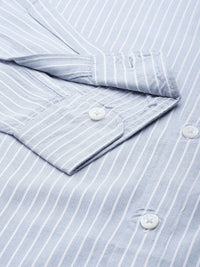 THE BEAR HOUSE Men Blue & White Classic Slim Fit Striped Pure Cotton Casual Shirt