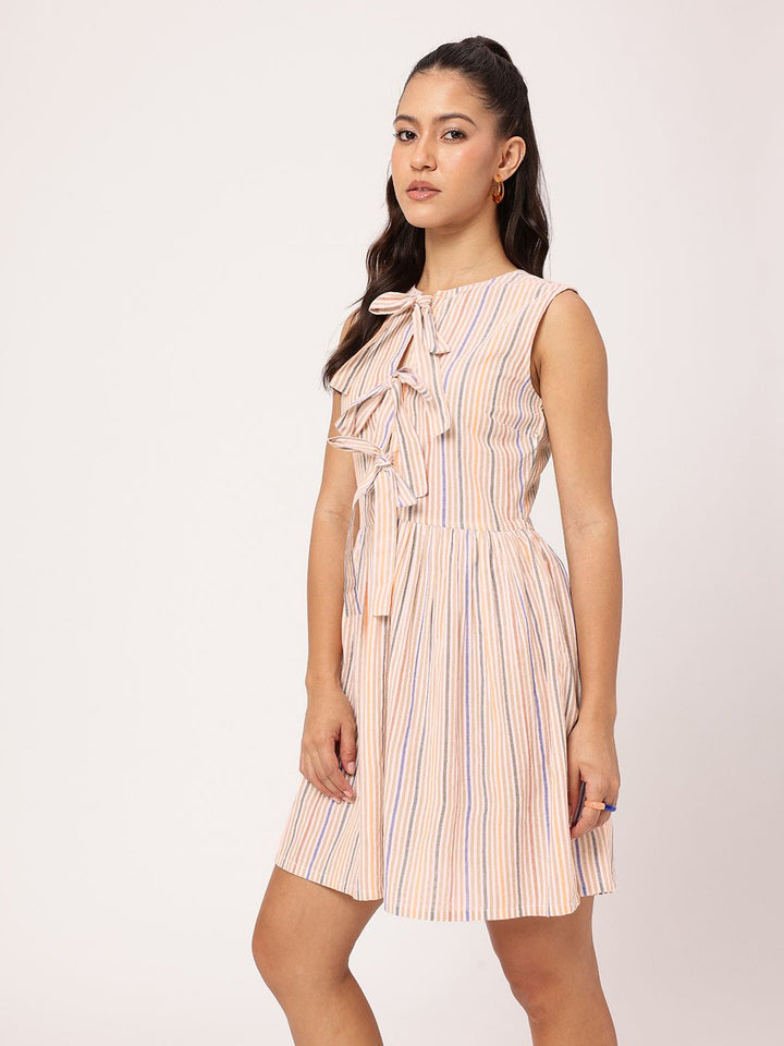 DressBerry Vibrant Stripes Gathered Grace A-Line Mini Dress