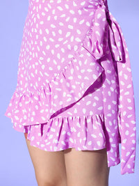 Berrylush Elegant Lavender Abstract Feminine Frills Skirt