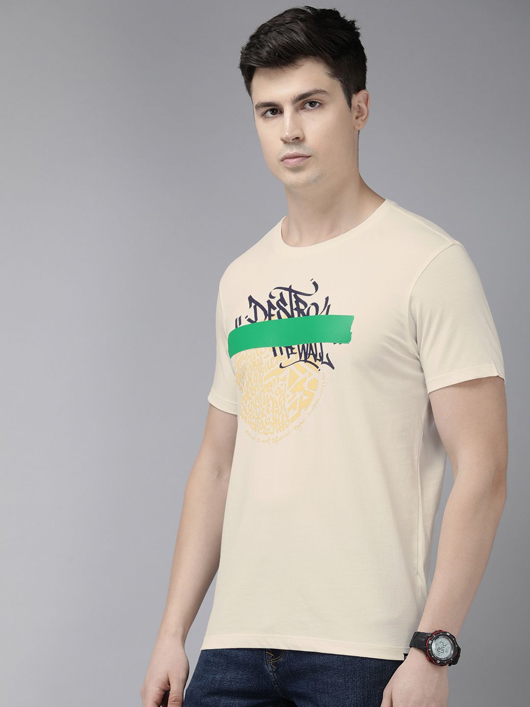 SPYKAR Printed Pure Cotton Slim Fit T-shirt
